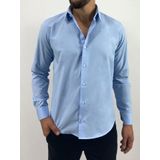 Camisa Social Masculina Azul Bebê Manga Longa Slim Fit Algodão E Poliéster