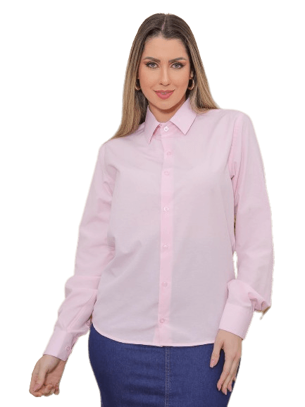 Camisa Social Feminina Manga Longa Slim Rosa