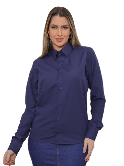 Camisa Social Feminina Manga Longa Slim Azul Marinho