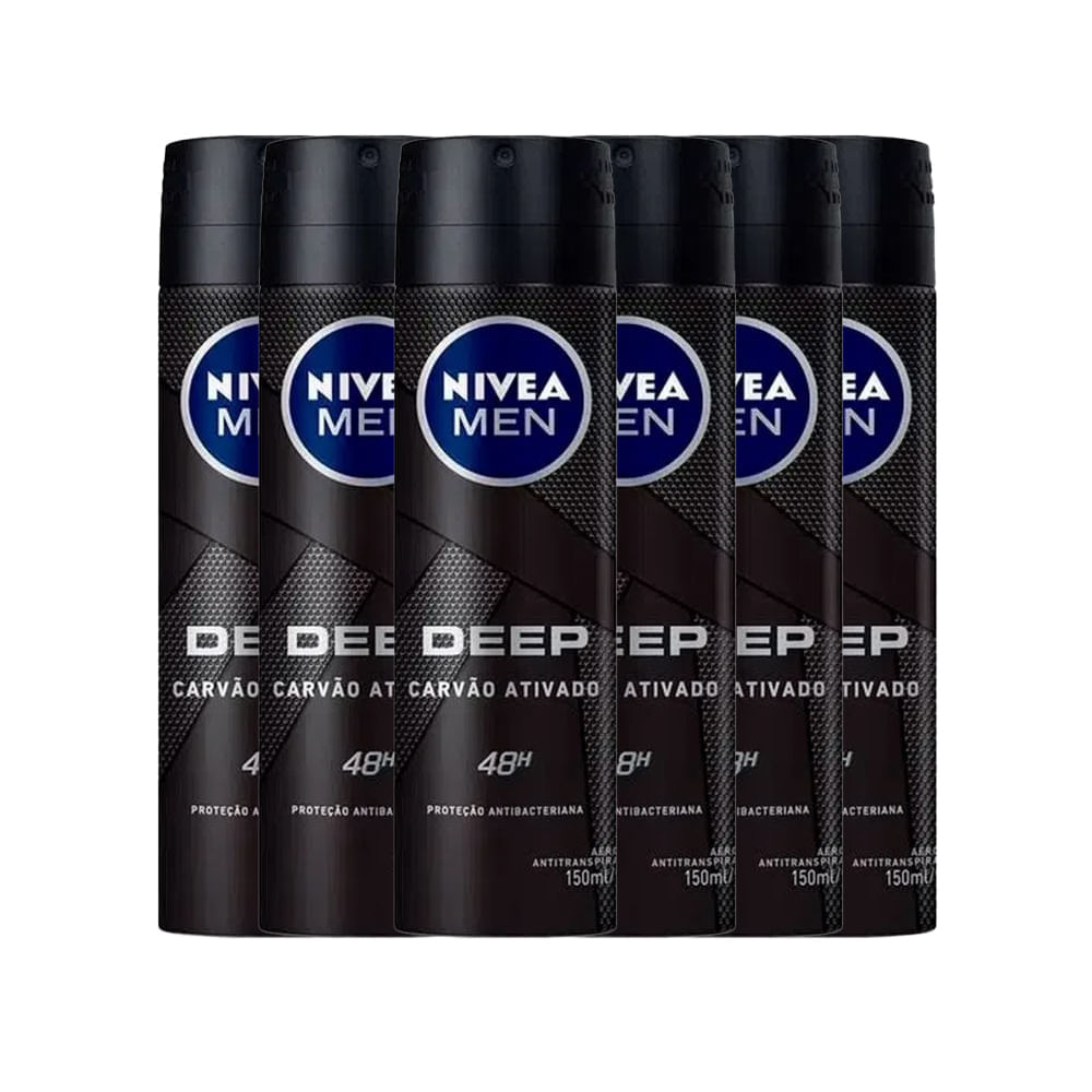 Kit Desodorante Aerosol Nivea Men Deep Original 150ml - 6 Unidades