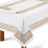 Toalha De Mesa Retangular 180x275cm 9019 - Rafimex Branca/bege