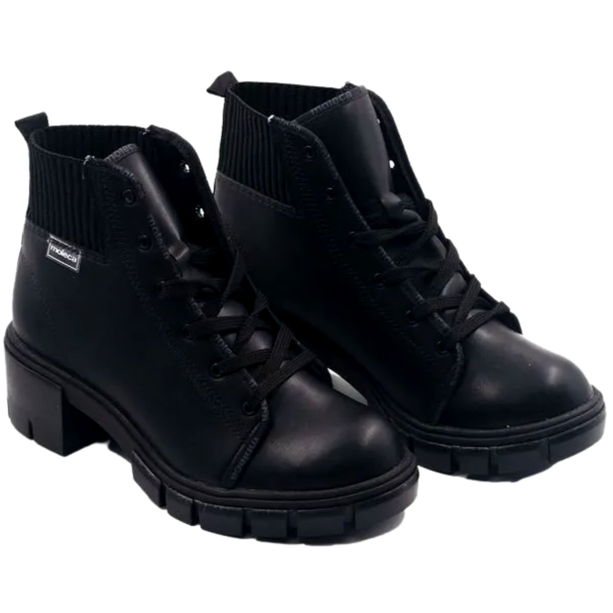 Bota Coturno Feminino Cano Curto Conforto Salto Bloco Tratorado