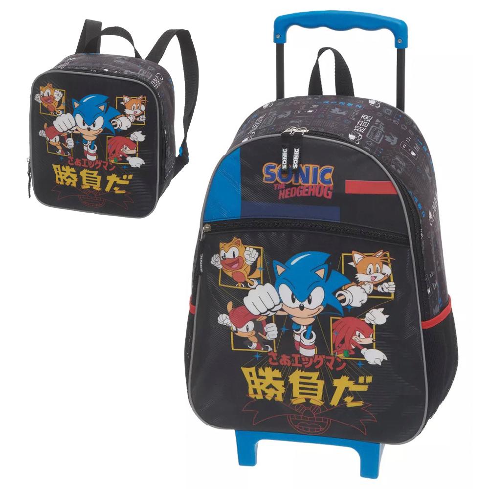 Kit Mochila Rodinha Lancheira Pacific Sonic Go Fast Preto