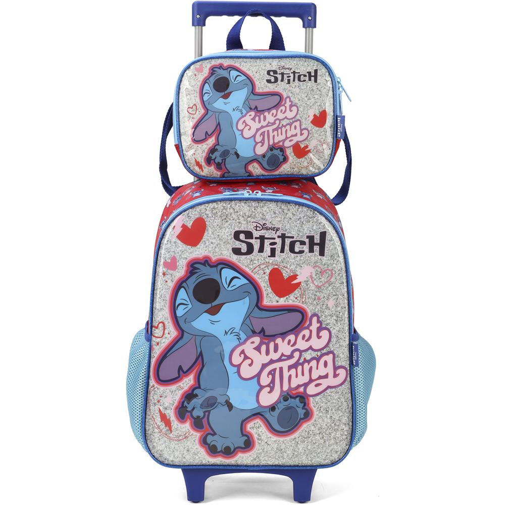 Kit Mochila De Rodinhas Lancheira Luxcel Stitch Roxo