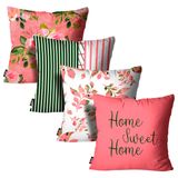 Kit 4 Capas De Almofadas Home Sweet Home Rosa