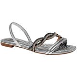 Sandália Rasteira Feminina Tiras Pedras Brilhantes Dakota Z1071 - Prata - 38
