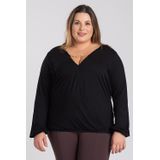 Blusa Feminina Plus Size Manga Longa Transpassada Corrente Metal Decote Elastico Punho E Barra - Serena