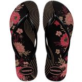 Chinelo Feminino De Dedo Casual Havaianas Slim Organic 4132823 - Preto/rosa - 33