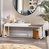 Banco Recamier Puff London 195cm Industrial Branco Corino Branco Tampo Quadrado Mdf Madeira