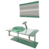 Gabinete de Vidro 80cm Inox com Cuba Chapéu Redonda Verde