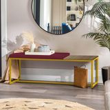 Banco Recamier Puff London 140cm Industrial Dourado Suede Bordô Tampo Quadrado Mdf Madeira