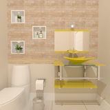 Gabinete de Vidro 70cm Inox com Cuba Retangular Amarelo