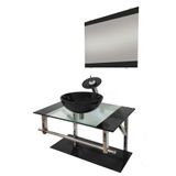 Gabinete de Vidro 70cm Inox com Cuba Redonda Preto