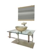 Gabinete de Vidro 70cm Inox com Cuba Redonda Champanhe
