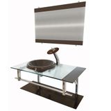 Gabinete de Vidro 80cm Inox com Cuba Chapéu Redonda Marrom