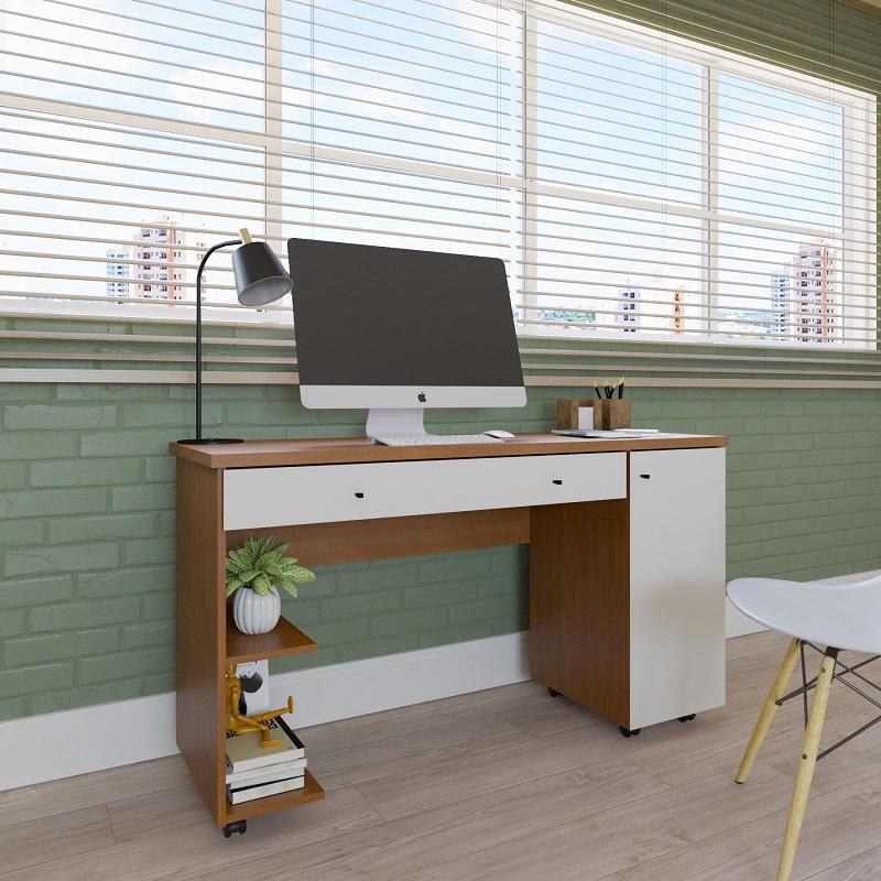 Escrivaninha Para Computador Ariel Com 1 Porta E 2 Gavetas Mel/perola