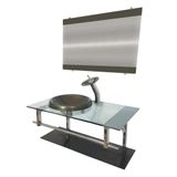 Gabinete de Vidro 80cm Inox com Cuba Chapéu Redonda