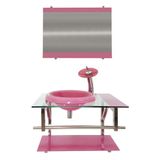 Gabinete de Vidro 70cm com Cuba Chapéu Redonda Rosa