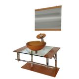 Gabinete de Vidro 70cm Inox com Cuba Redonda Dourado Real