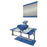 Gabinete de Vidro 80cm Inox com Cuba Redonda Azul