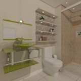 Gabinete de Vidro 70cm com Cuba Quadrada Verde Oliva