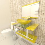 Gabinete de Vidro 70cm Inox com Cuba Oval Amarelo