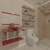 Gabinete de Vidro 70cm com Cuba Quadrada Vermelho Ferrari