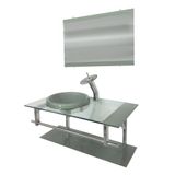 Gabinete de Vidro 80cm Inox com Cuba Chapéu Redonda Prata