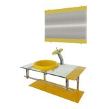 Gabinete de Vidro 80cm Inox com Cuba Chapéu Redonda Amarelo