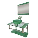 Gabinete de Vidro 80cm Inox com Cuba Redonda Verde