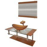 Gabinete de Vidro 90cm Inox com Cuba Oval Dourado Real