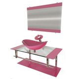 Gabinete de Vidro 90cm Inox com Cuba Oval Rosa