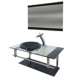 Gabinete de Vidro 80cm Inox com Cuba Chapéu Redonda Preto