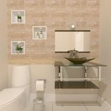 Gabinete de Vidro 70cm com Cuba Retangular Ouro Envelhecido