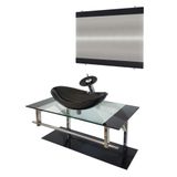 Gabinete de Vidro 90cm Inox com Cuba Oval Preto