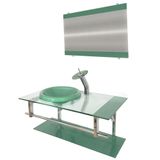 Gabinete de Vidro 90cm Inox com Cuba Chapéu Redonda Verde