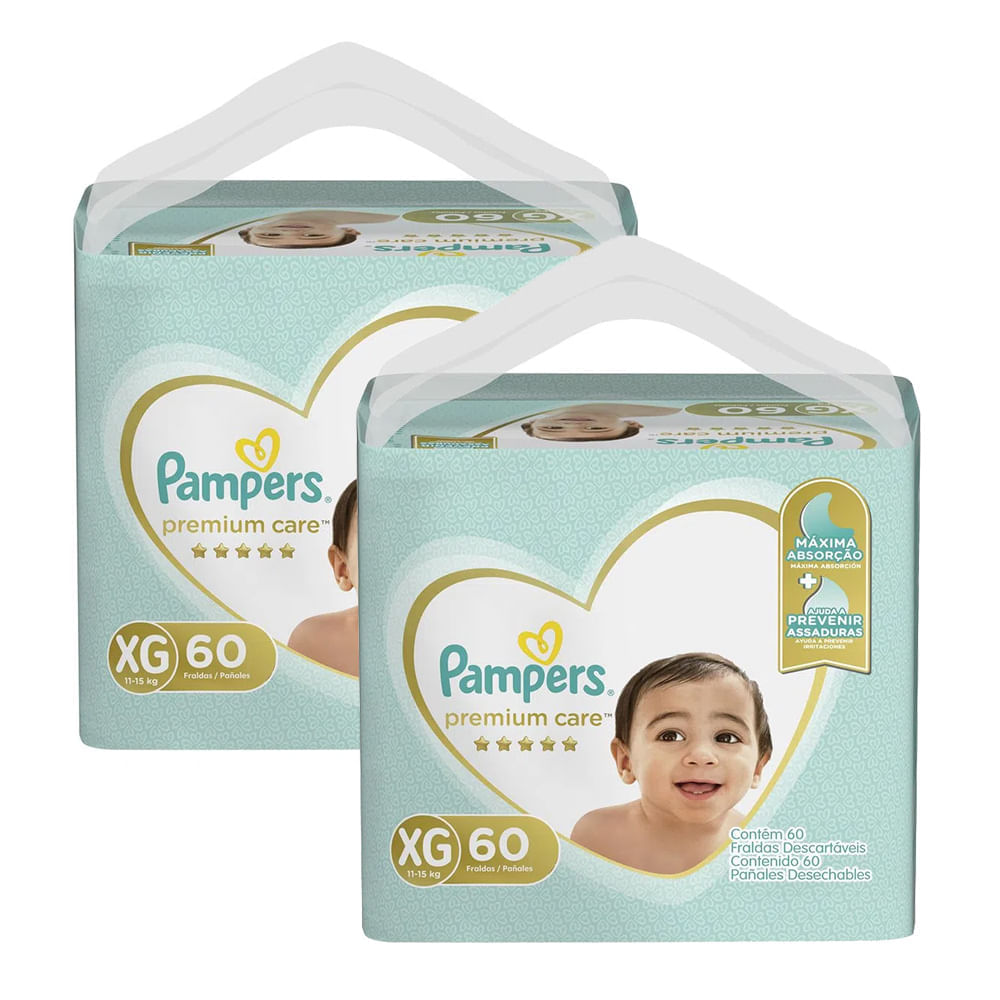 Kit De Fraldas Pampers Premium Care Tamanho Xg Pacote Hiper 120 Unidades