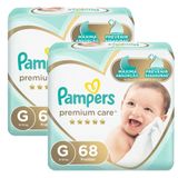 Kit De Fralda Pampers Premium Care Tamanho G Pacote Hiper Com 136 Unidades