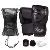 Kit Luva De Boxe Muay Thai - Naja Mod. Black Line Preto + Bandagem + Bucal