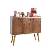 Aparador Buffet Wood Prime 3 Portas Cantinho Café Prateleira Organizadora Pés Palito Decoração Retrô - Off White|Freijó - RPM Móveis