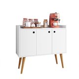 Aparador Buffet Wood Prime 3 Portas Cantinho Café Prateleira Organizadora Pés Palito Decoração Retrô - Branco - RPM Móveis