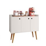 Aparador Buffet Wood Prime 3 Portas Cantinho Café Prateleira Organizadora Pés Palito Decoração Retrô - Off White - RPM Móveis