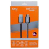 Cabo HDMI Ultra HD nylon trançado banhado ouro 3 Metros OEX CE501 - Prata