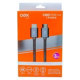 Cabo Hdmi 2.0 Ultrahd Nylon Banhado Ouro 1.8 Metros Oex Ce500 - Preto