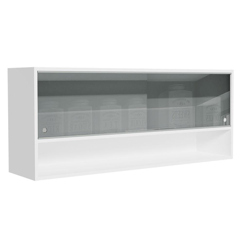 Armário Aéreo 120cm 2 Portas Correr Vidro Neutral 1 Nicho Branco Para Cozinhas Glamy, Lux E Reims Madesa