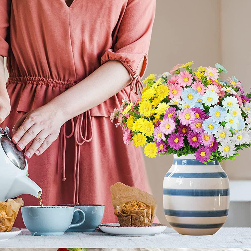 Flores Artificiais Para Decoração. 10 Peças Margaridas De Flores Falsas Com 5 Cores Resistentes Uv Ao Ar Livre Interior Para Portas De Casam