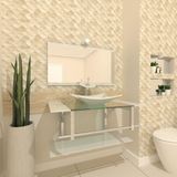 Gabinete de Vidro 90cm Inox com Cuba Retangular Branco