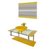 Gabinete de Vidro 90cm Inox com Cuba Redonda Amarelo