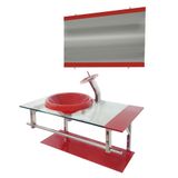 Gabinete de Vidro 90cm Cuba Chapéu Redonda Vermelho Ferrari