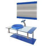 Gabinete de Vidro 90cm com Cuba Chapéu Redonda Azul Escuro